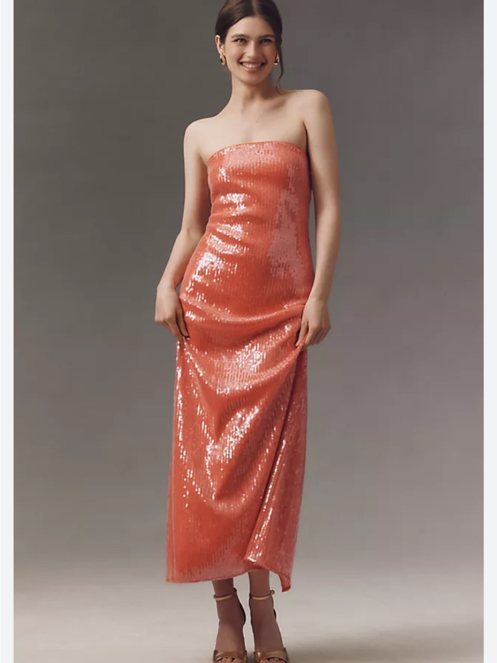 Strapless Sequin Coral Evening Dress